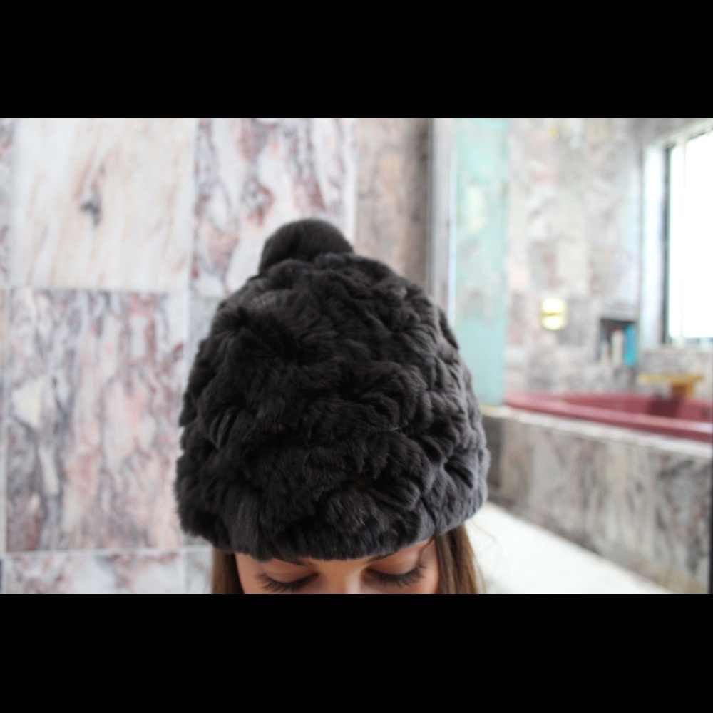 Real rabbit fur beanie hat